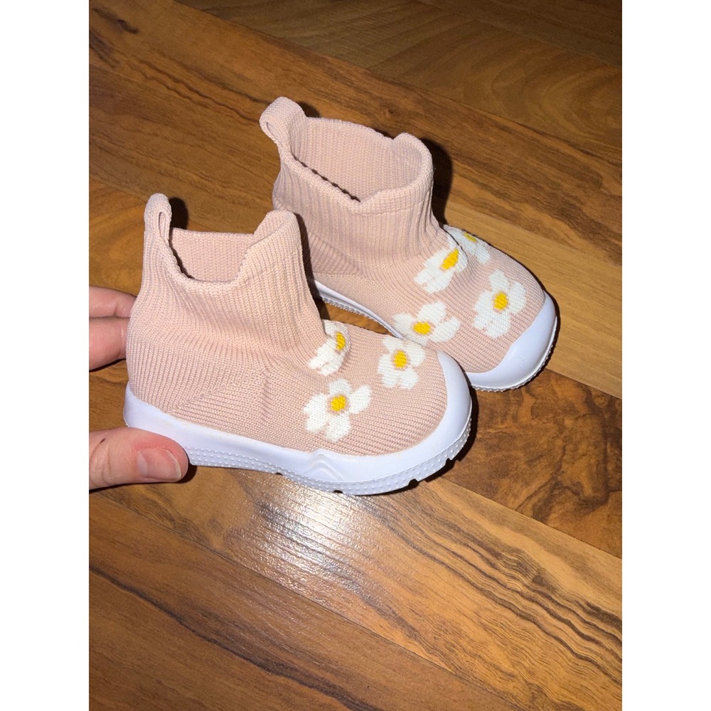 Unbranded Daisy Knit Sock SneakerKids 130 Peach Pink Slip On Floral 12-15 months
